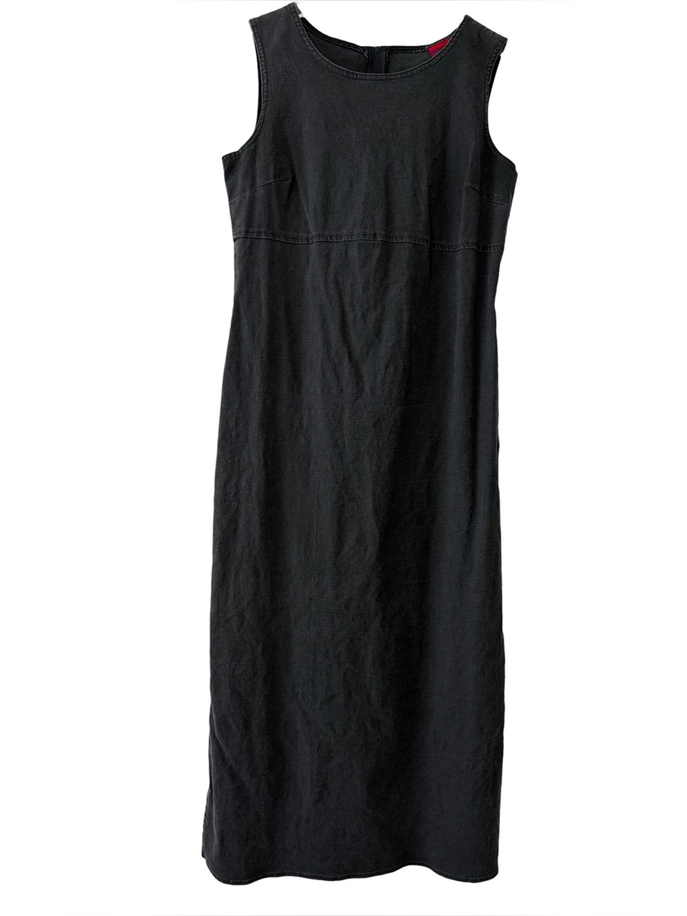 Linen Vintage Black Sleeveless Maxi Sheath Dress Size 9